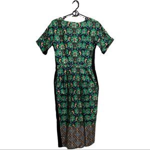 ASOS Green Floral Midi Dress with Patterned Hem